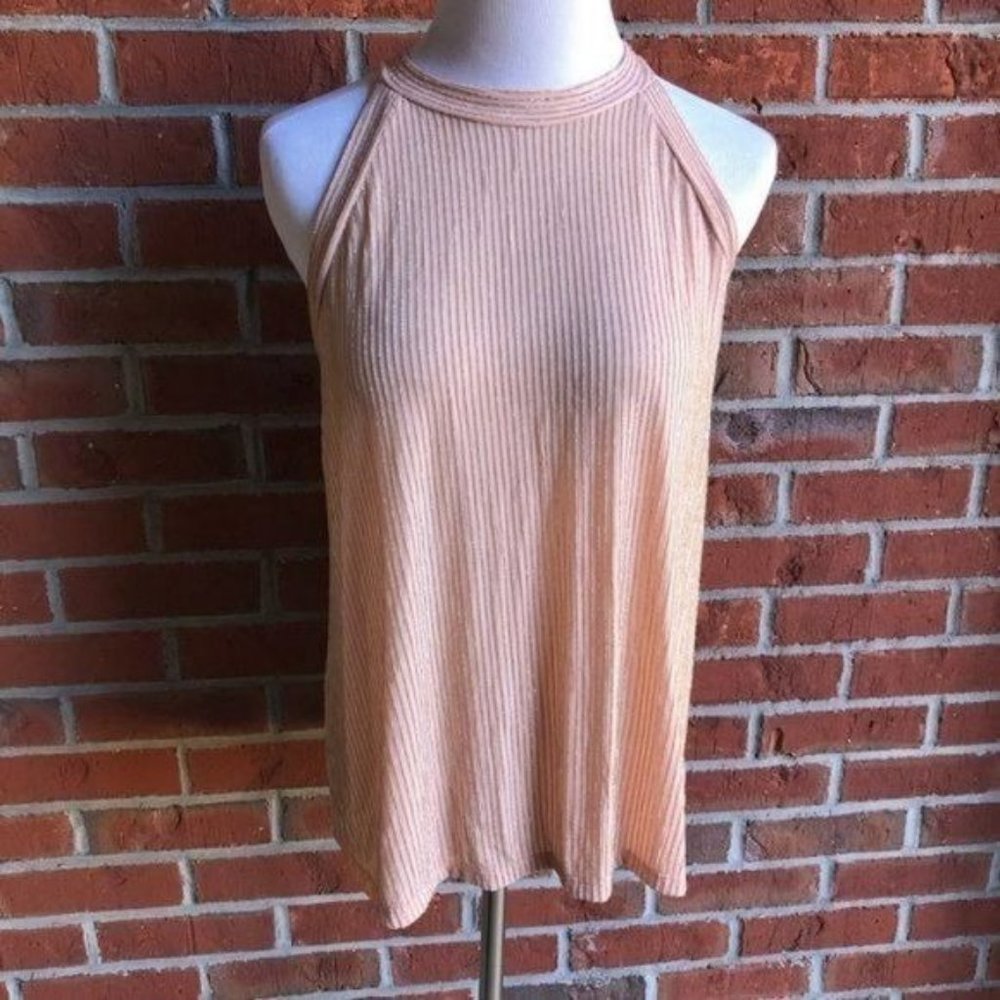 W5 Peach/Pink‎ Ribbed Halter Top with Gold Metallic Sparkle - Size L